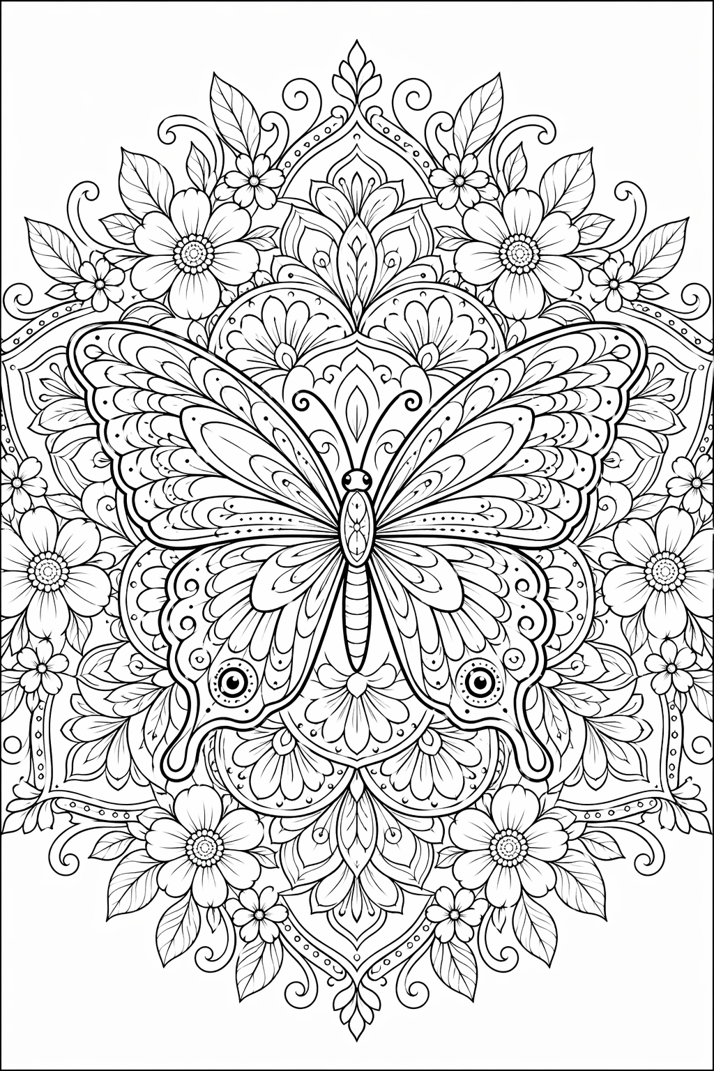 Perhoskehämandala – värityssivu aikuisille