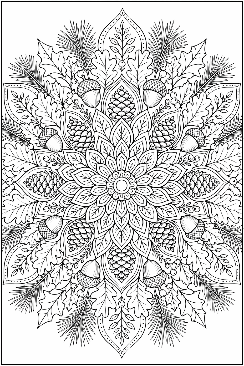 Metsärosettimandala – värityssivu aikuisille