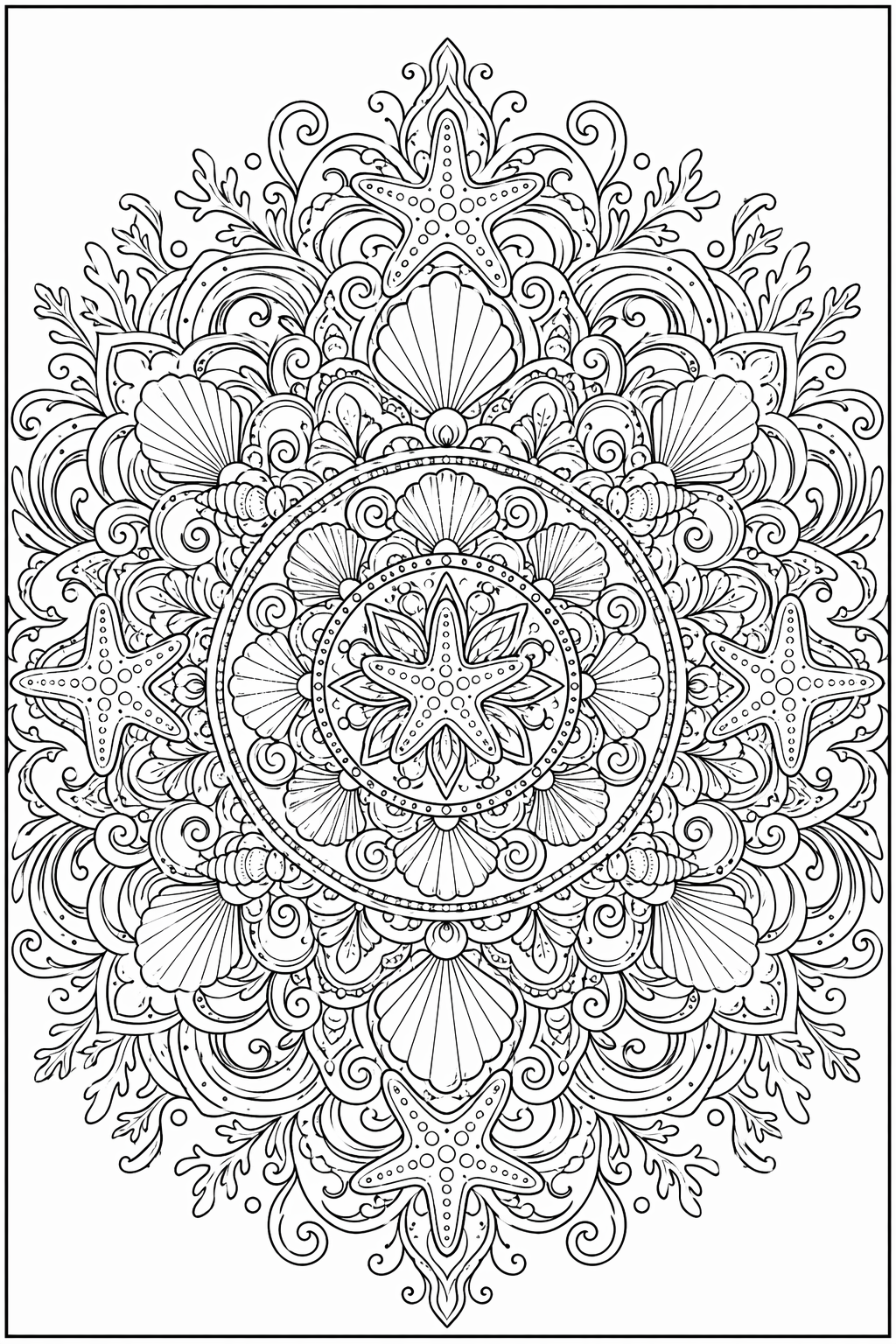 Merisimpukkamandala – värityssivu aikuisille