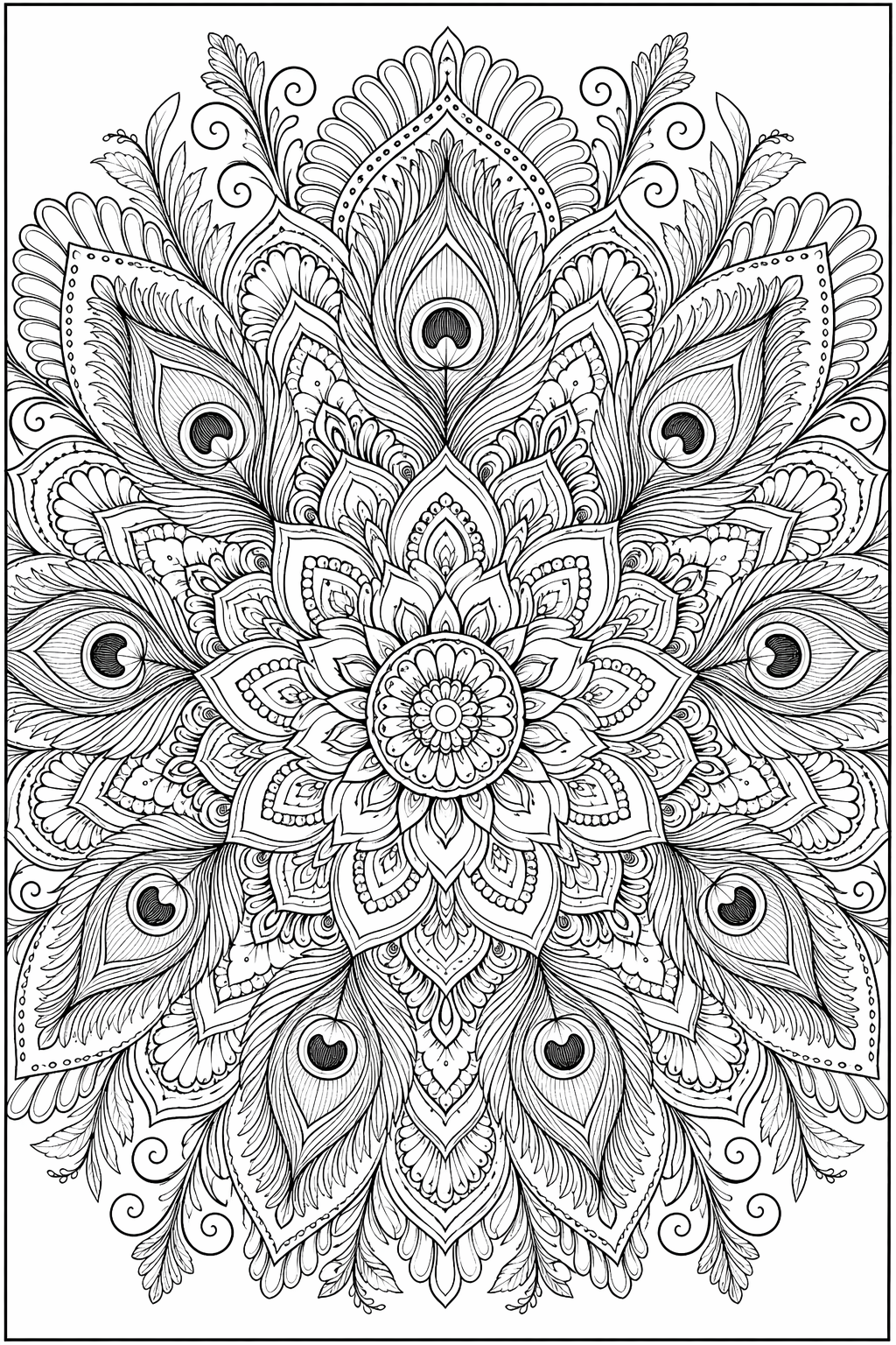 Höyhensilmämandala – värityssivu aikuisille
