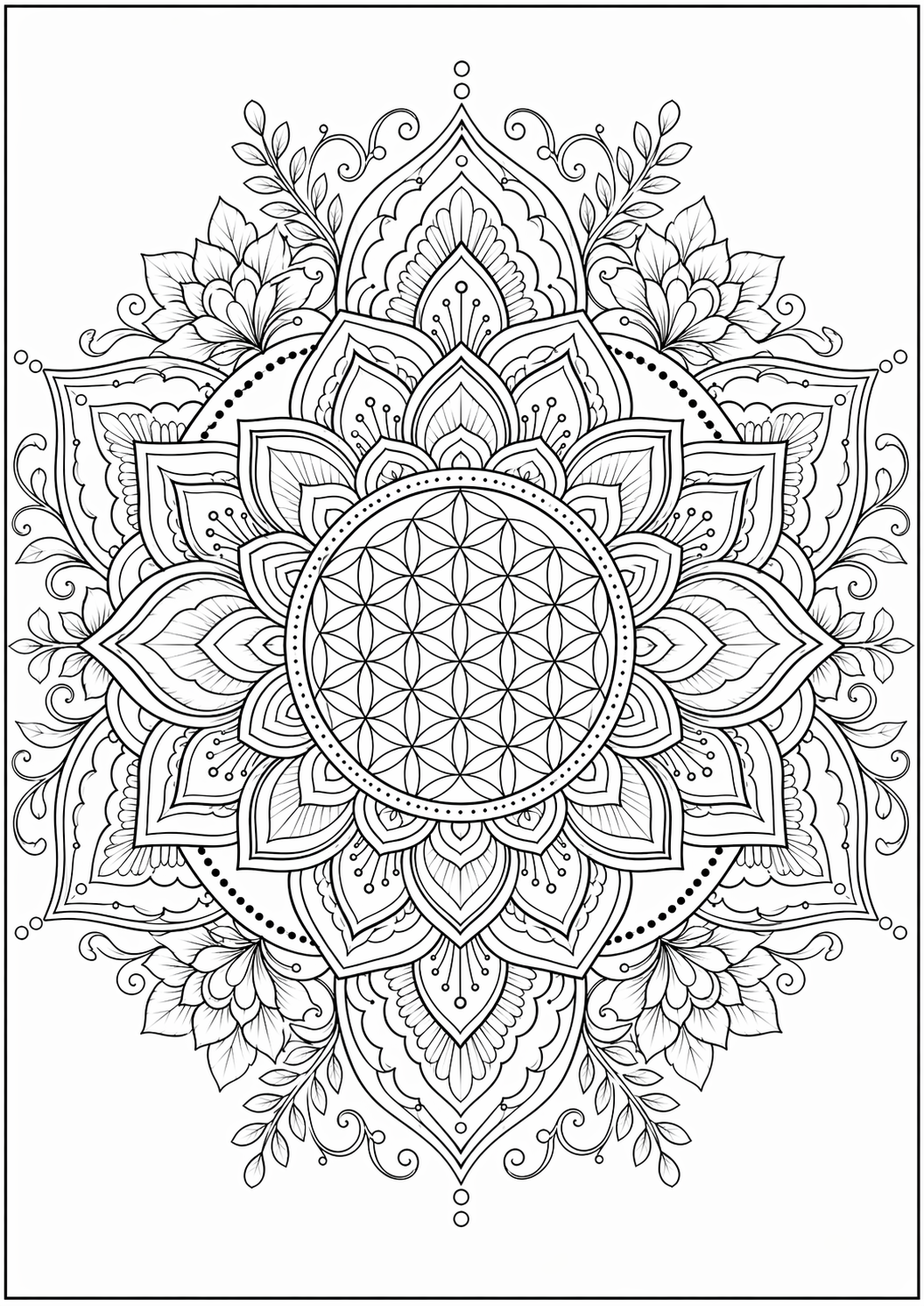 Heksakukkamandala – värityssivu aikuisille