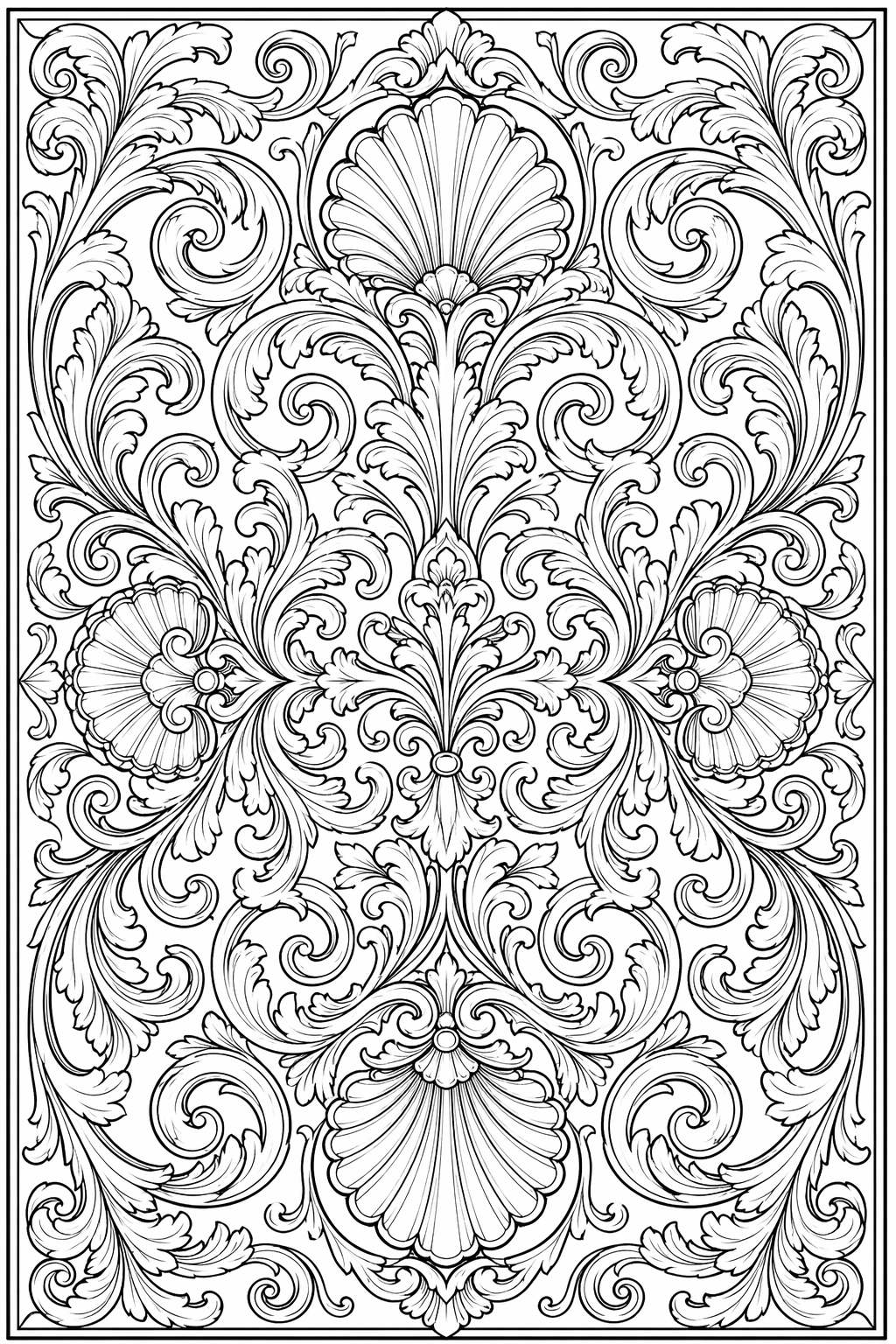 Barokkinen ornamenttipaneeli – värityssivu aikuisille