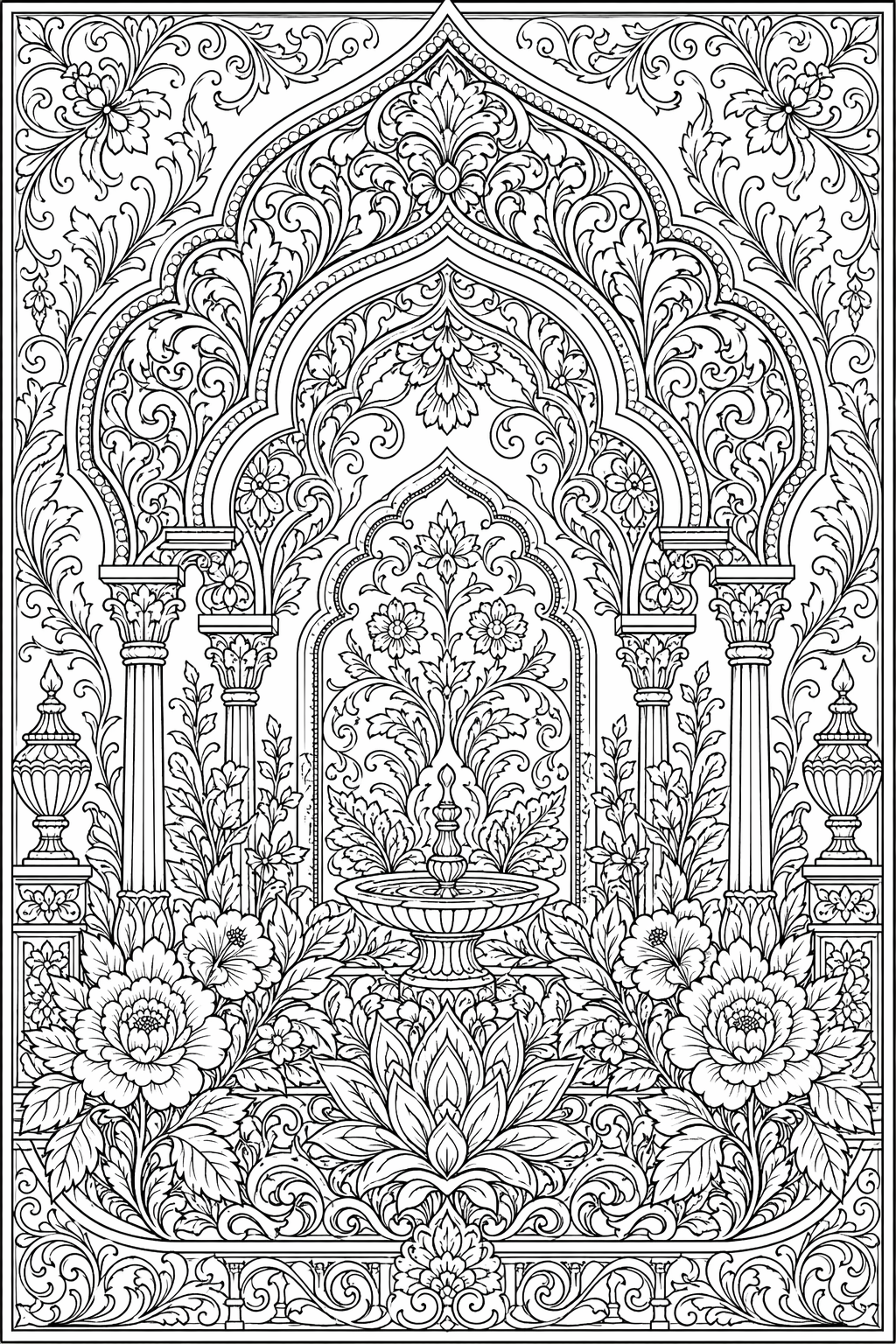 Filigraanikaaripuutarha – värityssivu aikuisille