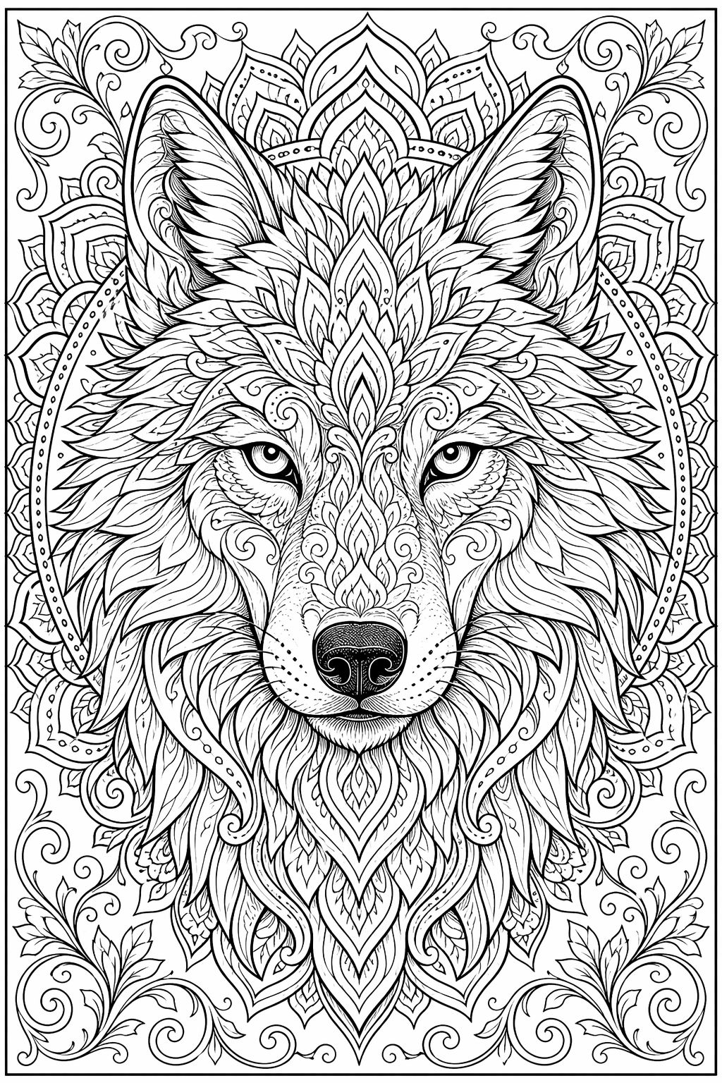 Suden turkkimandala – värityssivu aikuisille