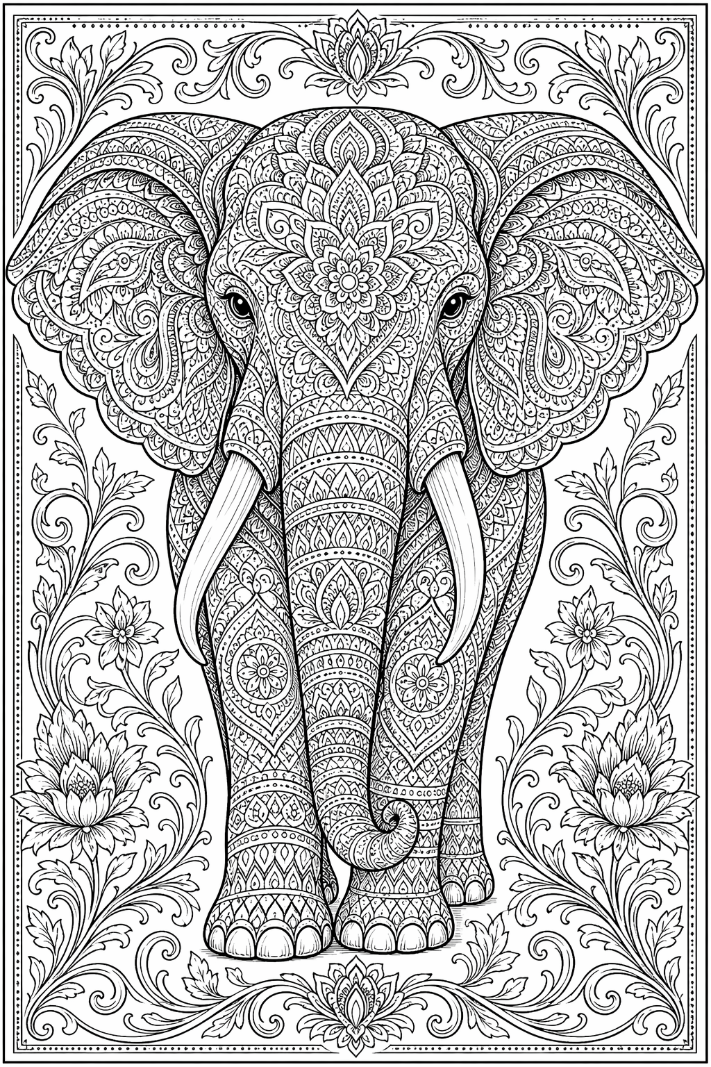 Norsun tekstiiliornamentti – värityssivu aikuisille