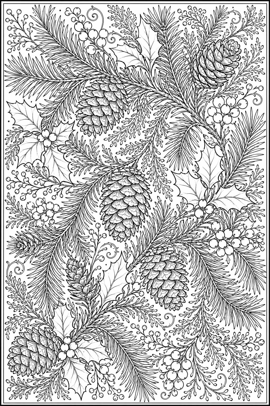 Talvinen havurauha – värityssivu aikuisille