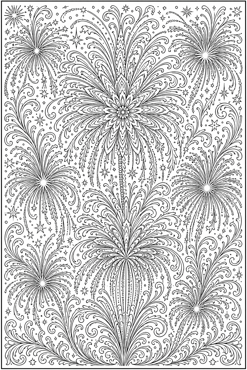 Uudenvuoden ilotulitusfiligraani – värityssivu aikuisille