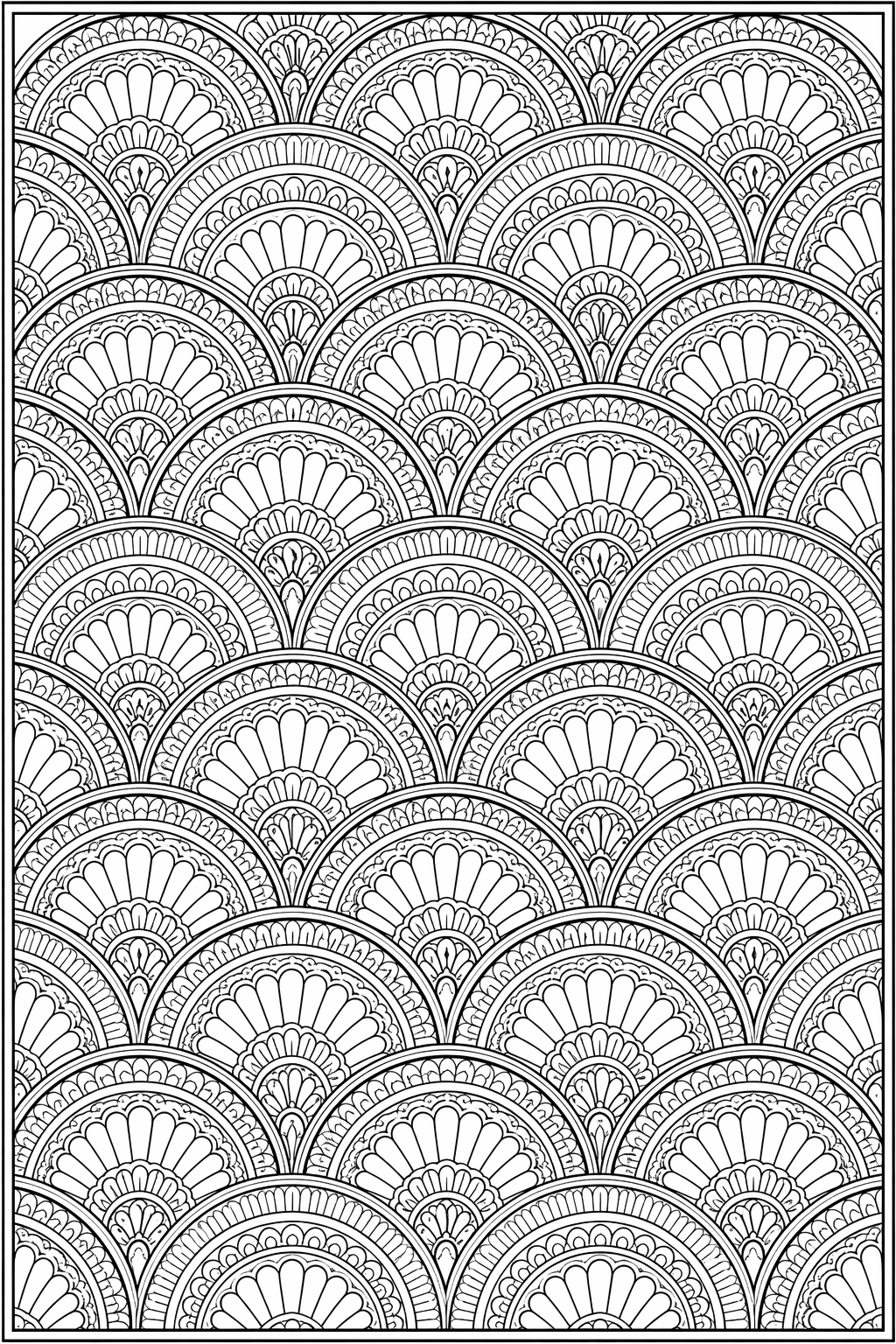 Simpukkaviuhkojen toistokuvio – värityssivu aikuisille