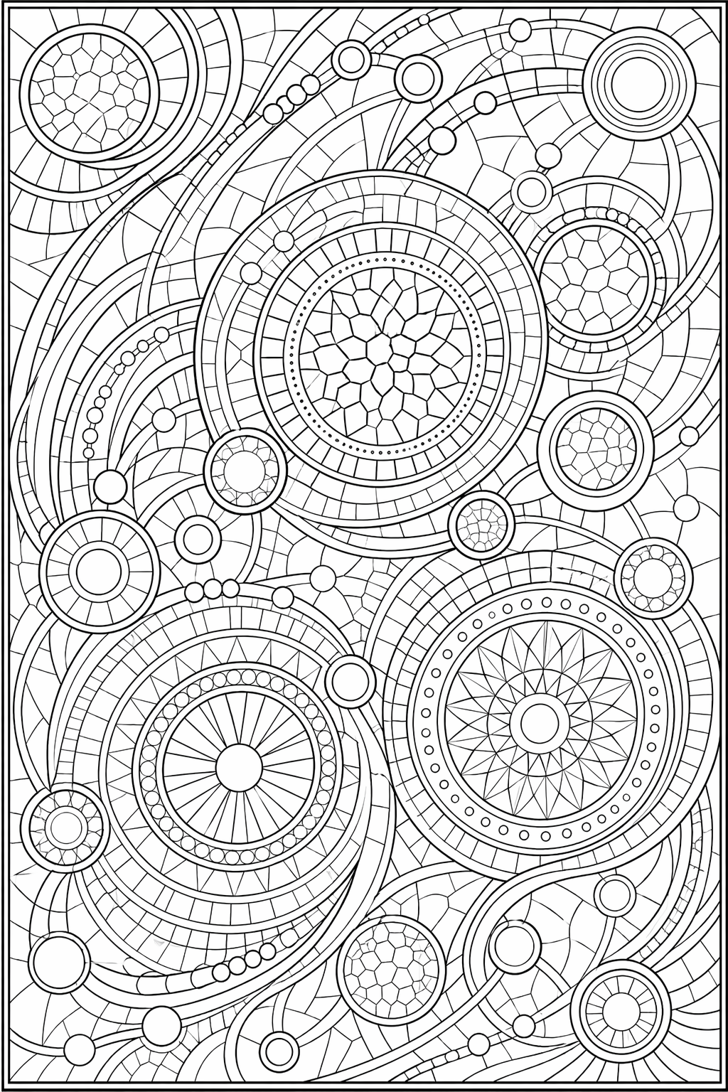 Mosaiikkikehäkuvio – värityssivu aikuisille