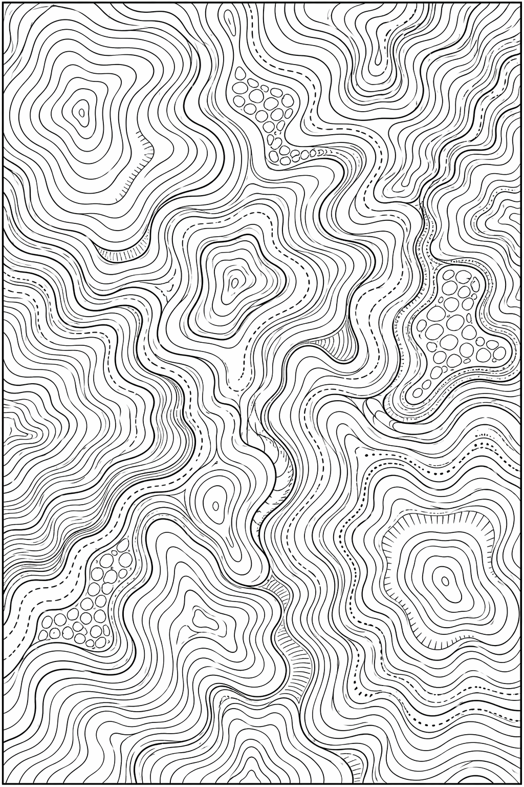 Topografinen virtauskuvio – värityssivu aikuisille