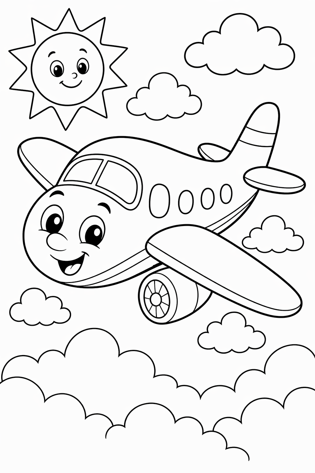 Lentokone pilvien keskellä – värityskuva