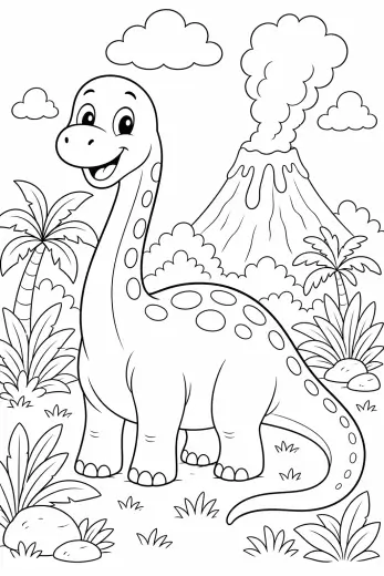 Brontosaurus tulivuoren luona – värityskuva