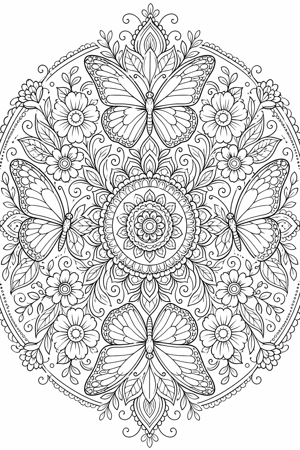 Perhospuutarha-mandala – värityskuva