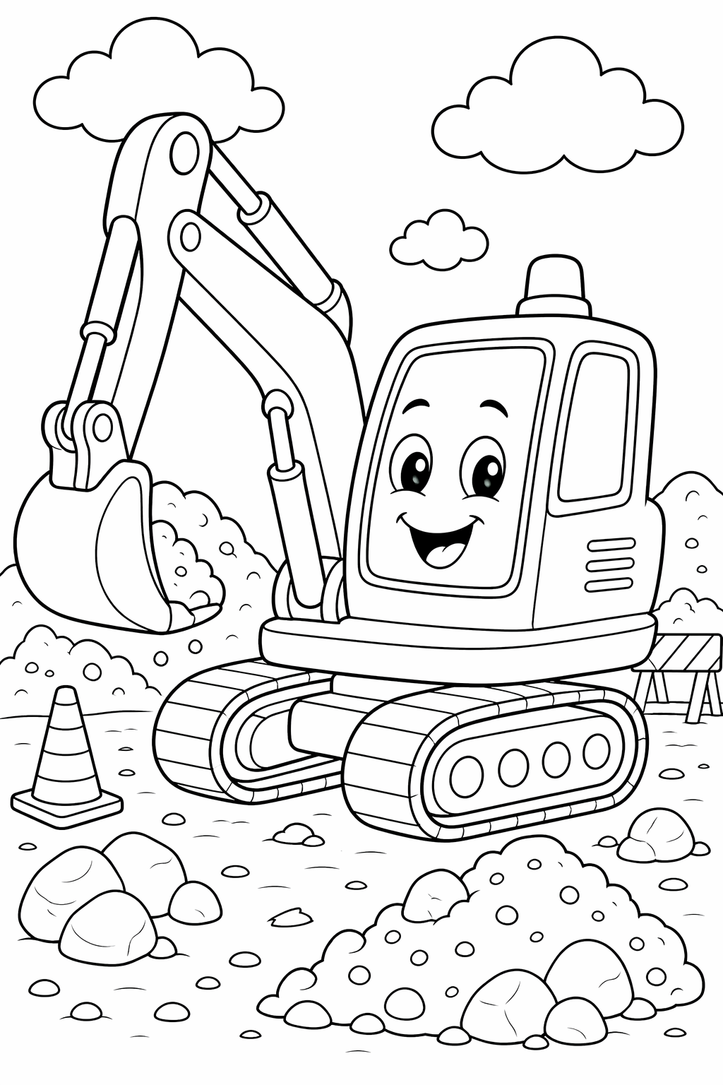 Kaivinkone työmaalla – värityskuva