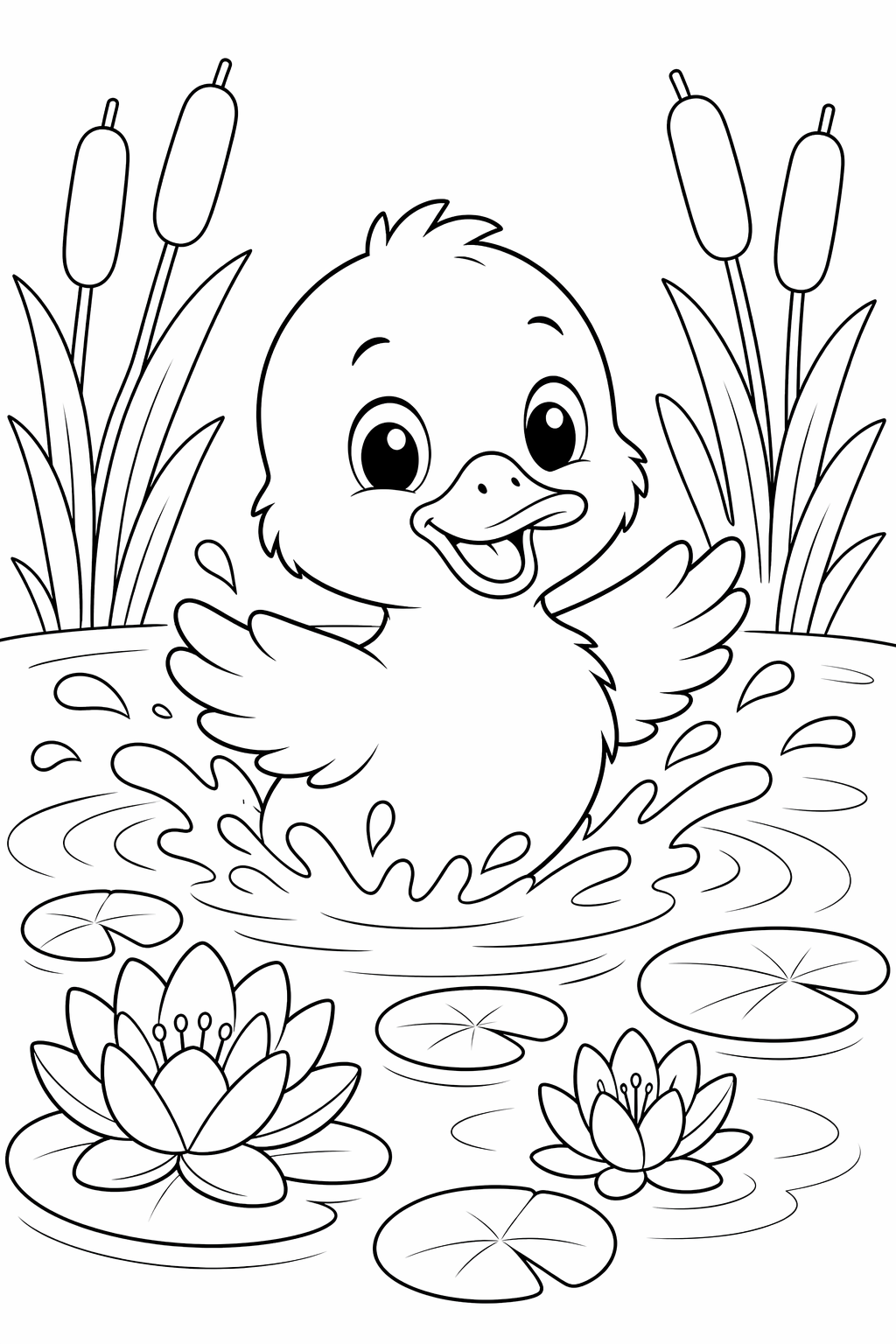 Ankanpoika lammikossa – värityskuva