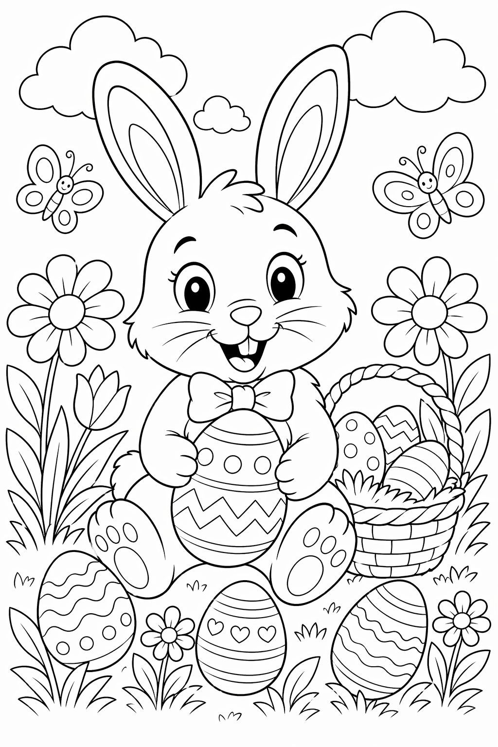 Pääsiäispupu ja munat – värityskuva