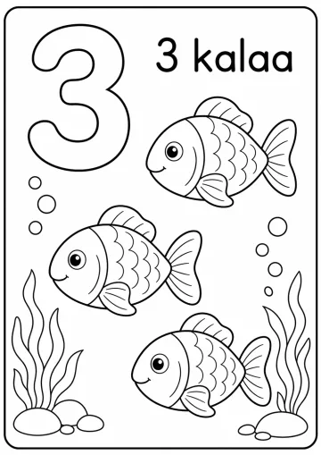 Numero 3: 3 kalaa värityssivu