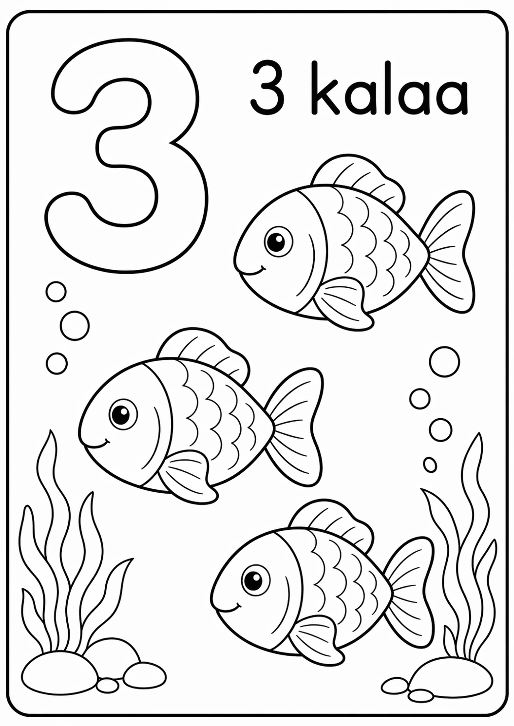 Numero 3: 3 kalaa värityssivu