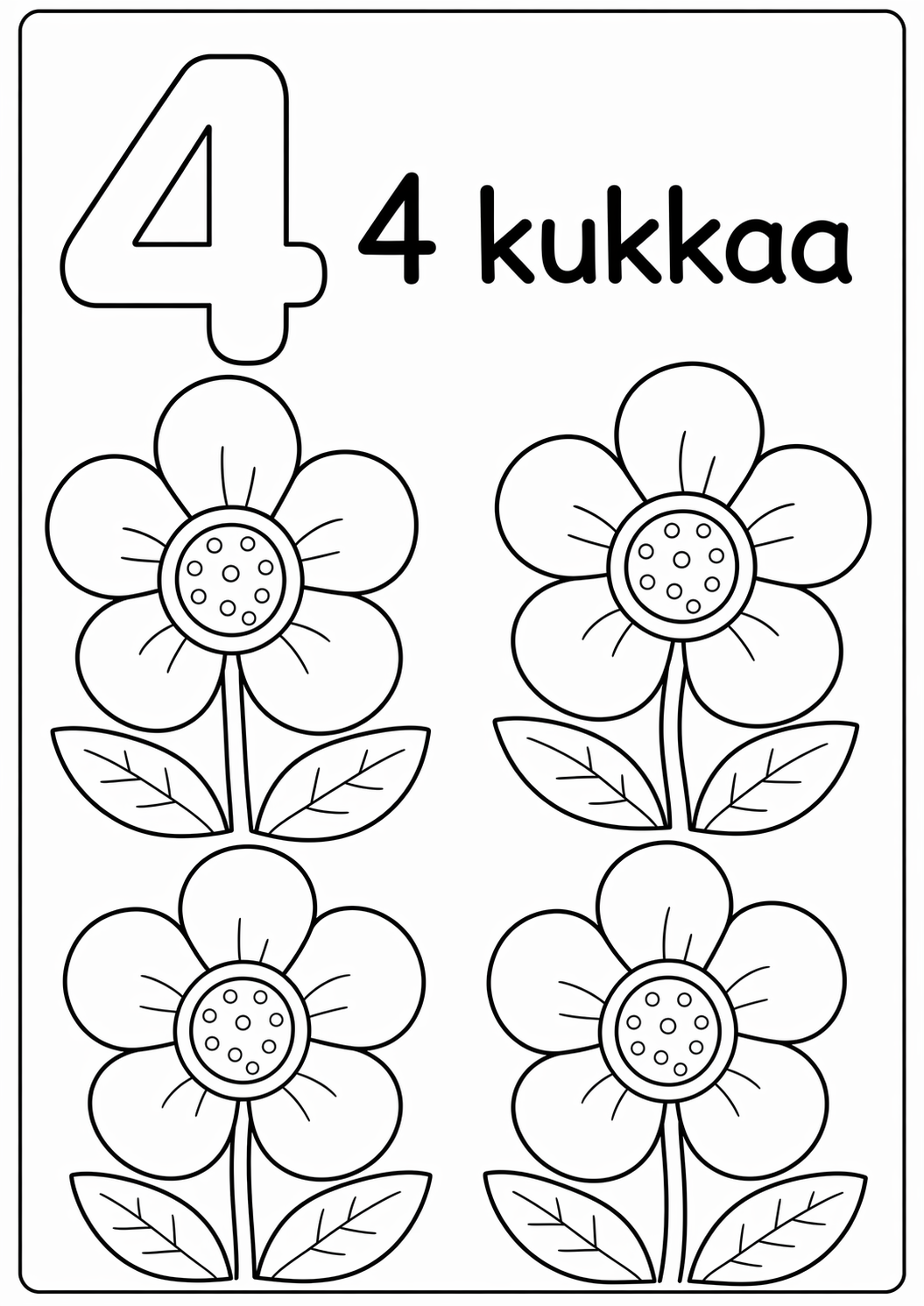 Numero 4: 4 kukkaa värityssivu