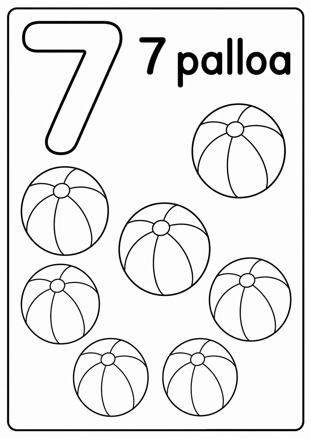 Numero 7: 7 palloa värityssivu