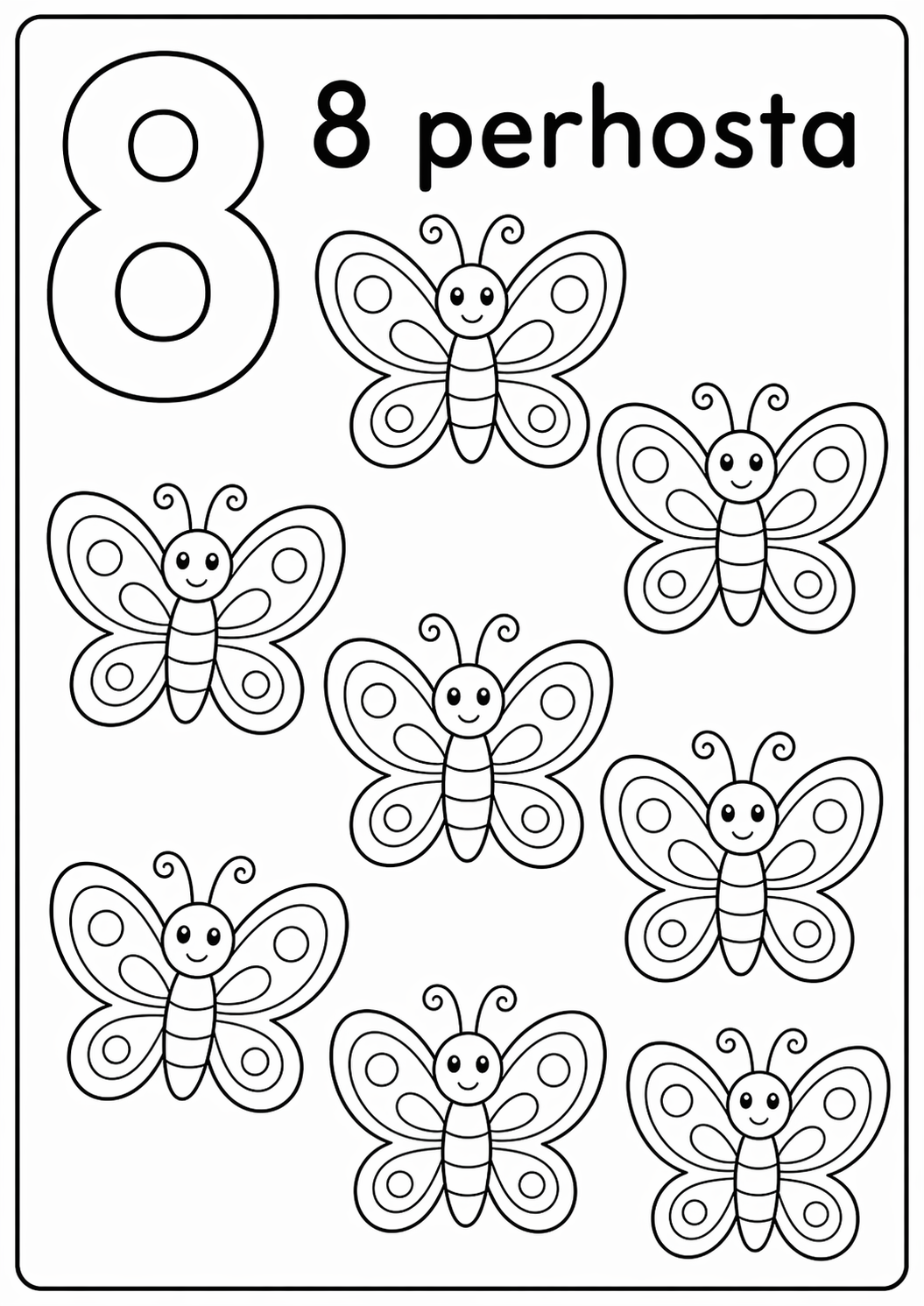 Numero 8: 8 perhosta värityssivu