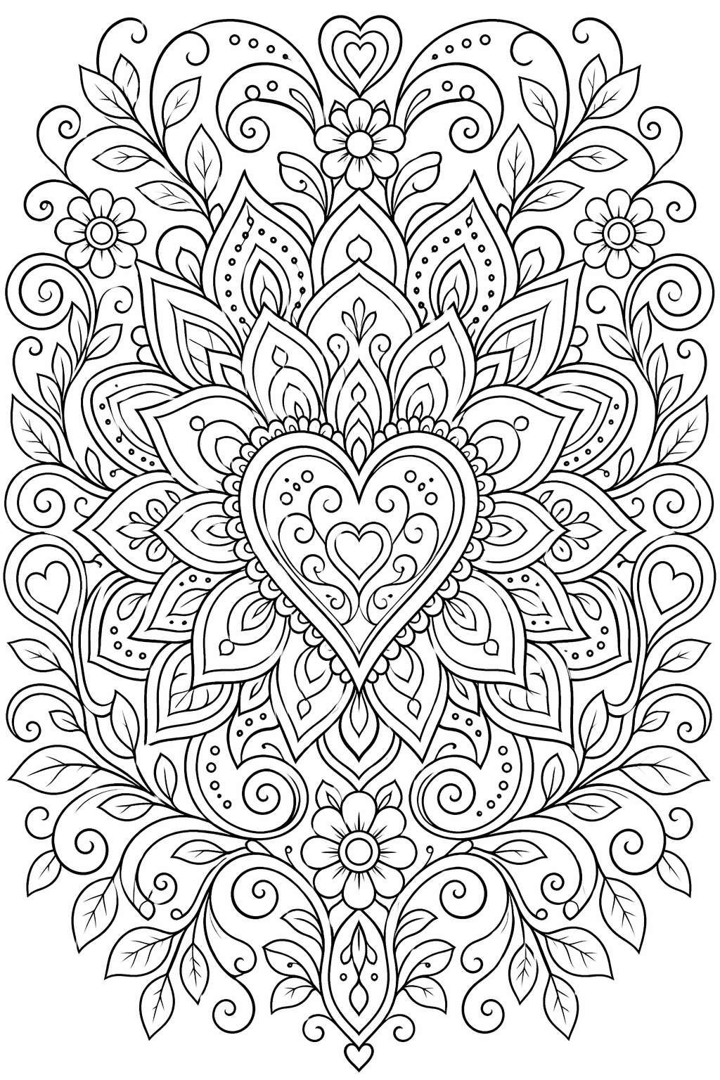 Sydänkukinta-mandala – värityskuva