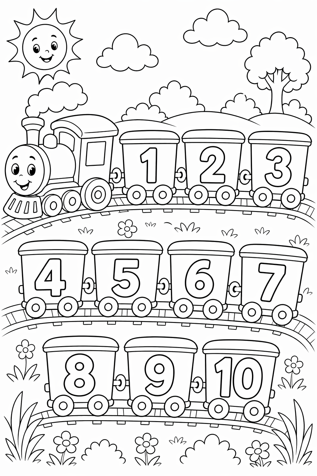 Numerojuna 1-10 – värityskuva