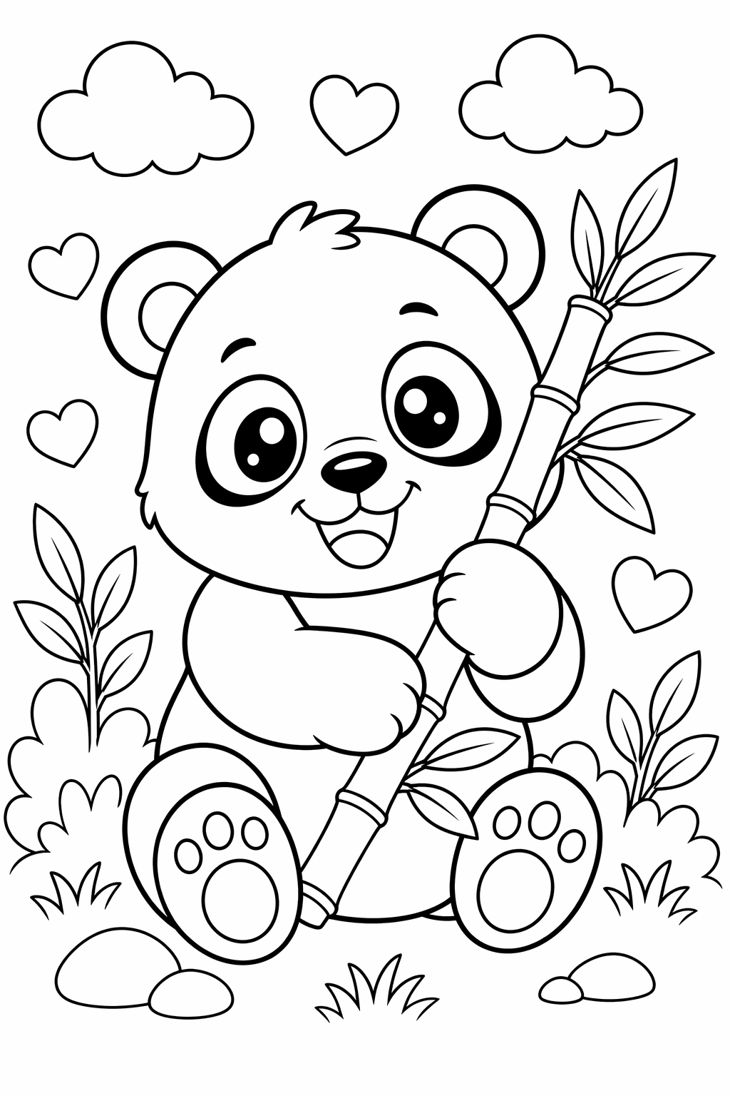 Panda ja bambu – värityskuva