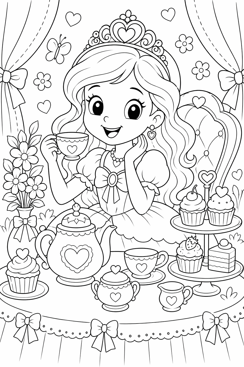 Prinsessan teekutsut – värityskuva