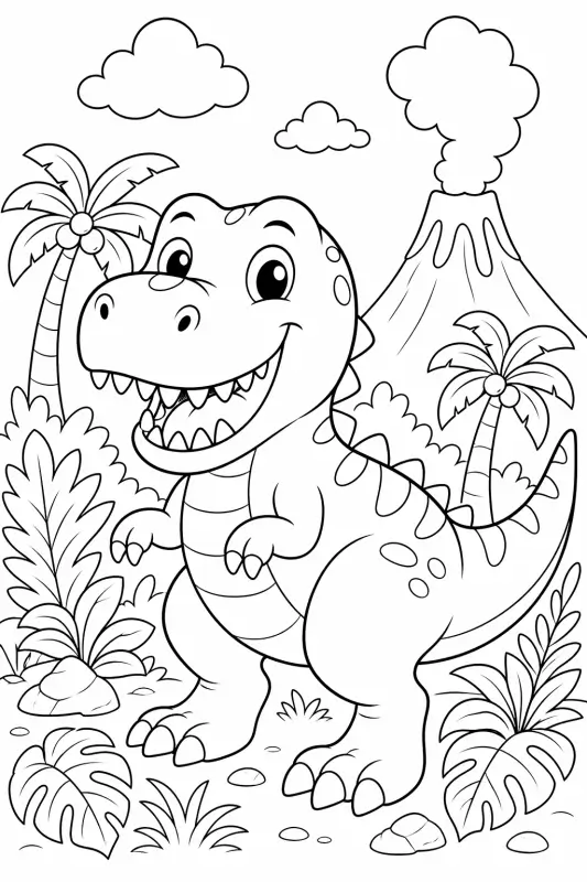 T-rex ja ystävät – värityskuva
