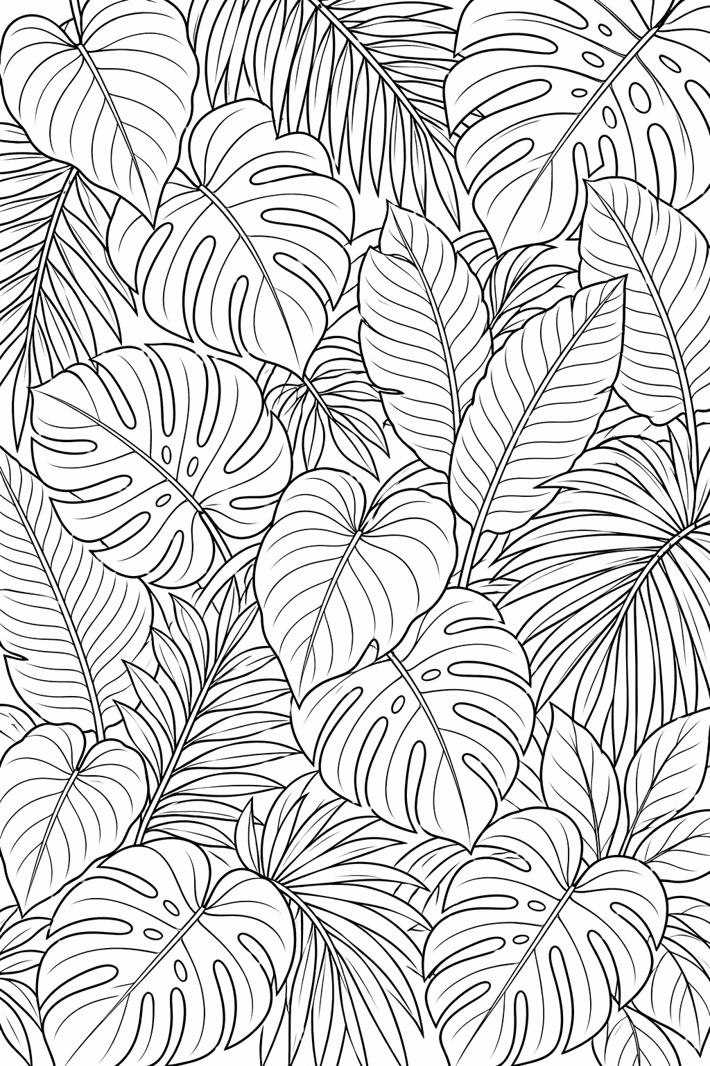 Trooppinen lehtikuvio – värityskuva