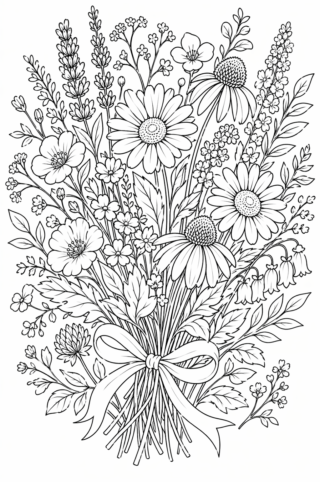 Niittykukkakimppu – värityskuva