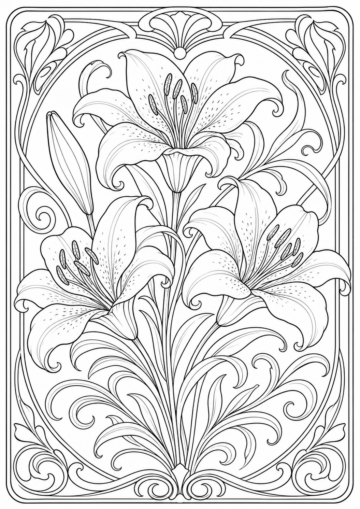 Art nouveau -liljat värityskuva