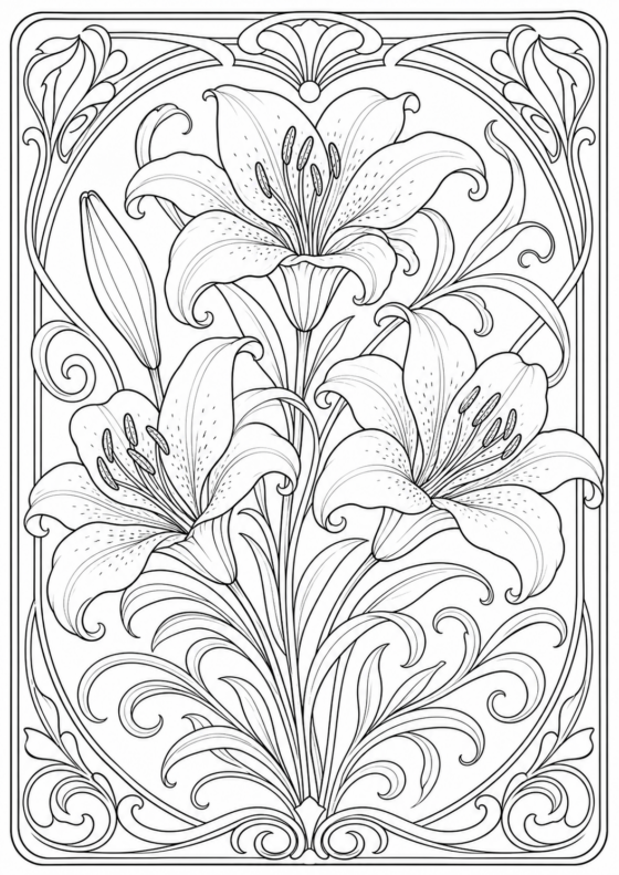 Art nouveau -liljat värityskuva
