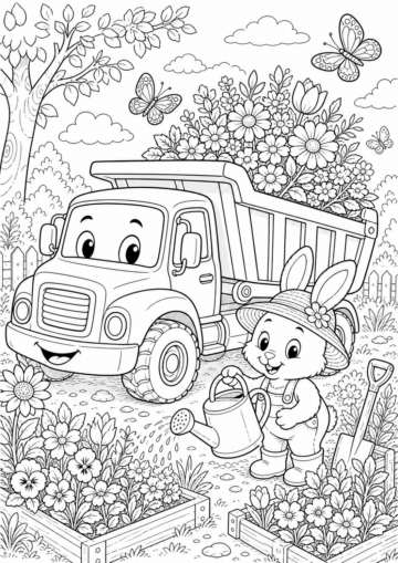 Kukkia kuljettava kuorma-auto värityskuva