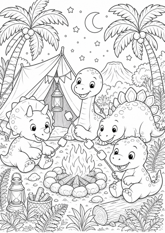 Dinosaurukset retkellä värityskuva