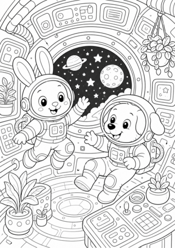 Avaruusaseman eläinastronautit värityskuva
