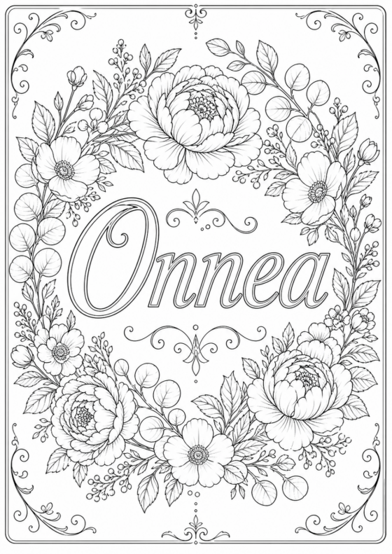Onnea – kukkakehä värityskortti aikuisille